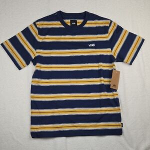 NWT Vans Boys Blue and Gold Striped T-Shirt Size L